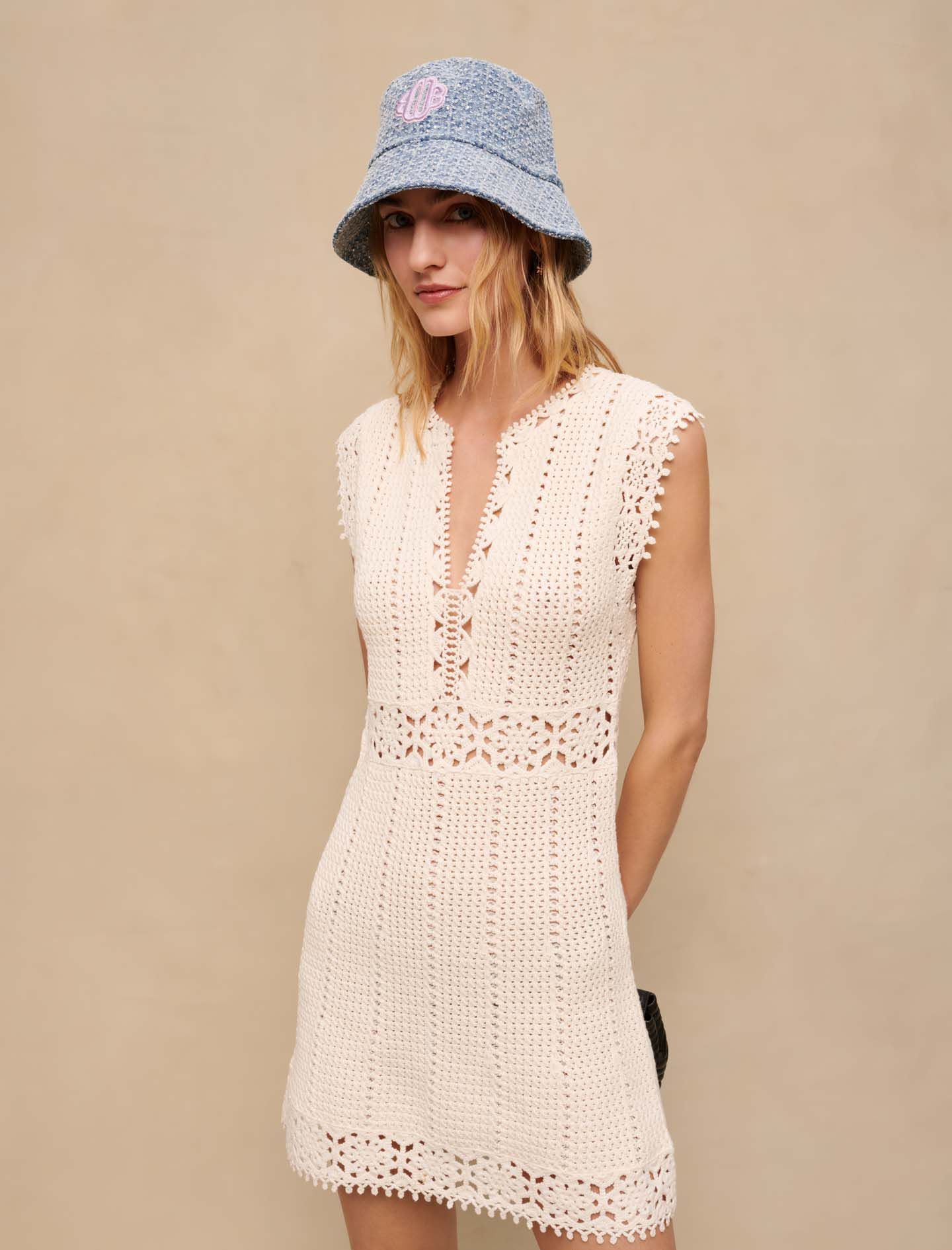 Rochie tricotată - Alb-gălbui