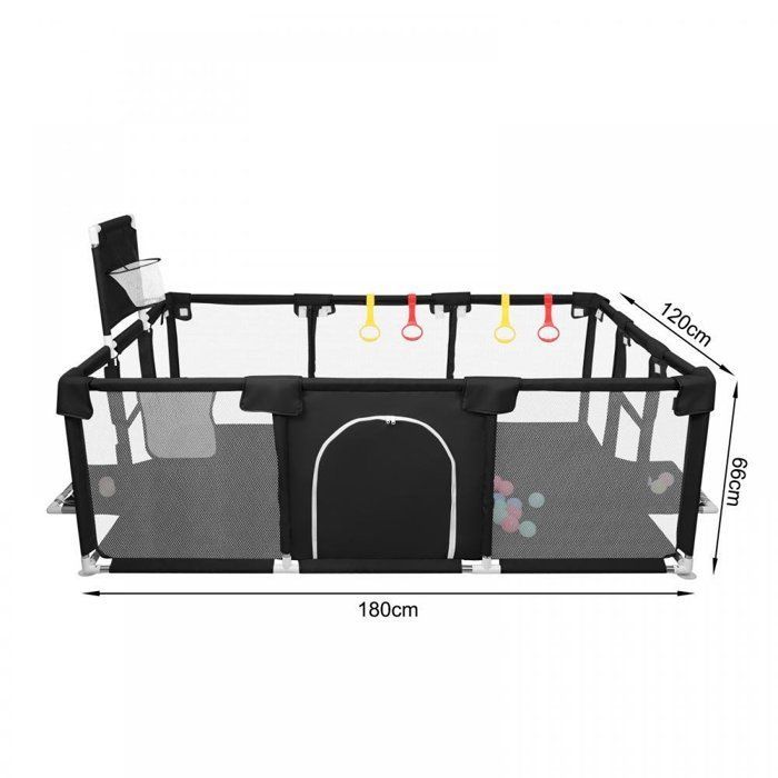 Enfants Parc-MENGDA-Avec protection des coins,4 anneaux de traction,4 ventouses,50 balles-Démontable Lavable-Noir