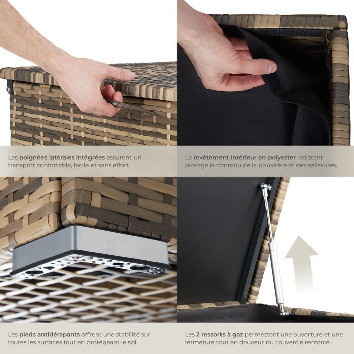 Garden storage - TECTAKE - OSLO large capacity garden storage box, made of woven resin, 145x82.5x79.5cm - Natural brown