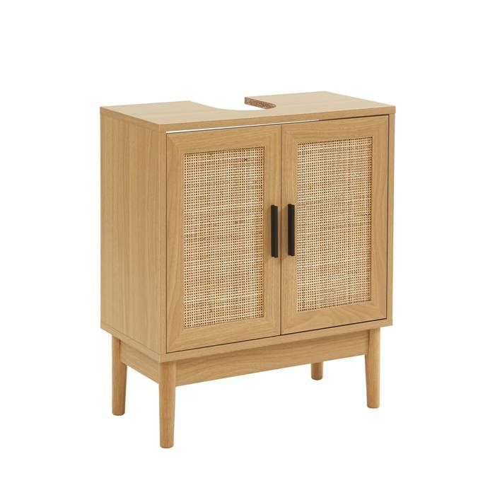 Meuble sous vasque AMANA effet chêne et cannage rotin l60cm - Bois