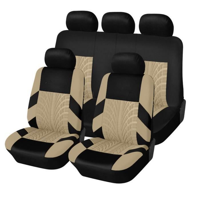 Funda para asiento de coche - YYV - Universal - Juego de 9 piezas - Beige - Tejido de poliéster