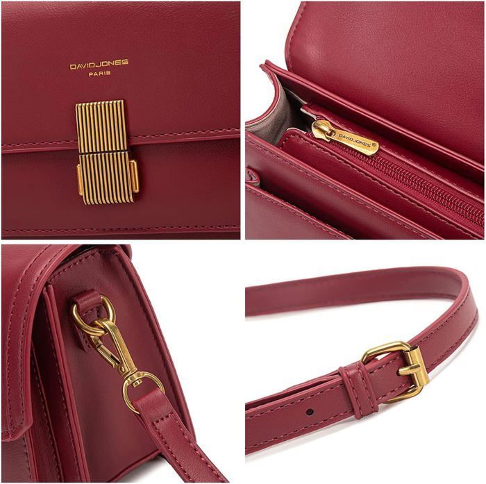 Schoudertas - David Jones - Kleine damesschoudertas van stevig PU-leer - Klep met mooie sluiting - Rood