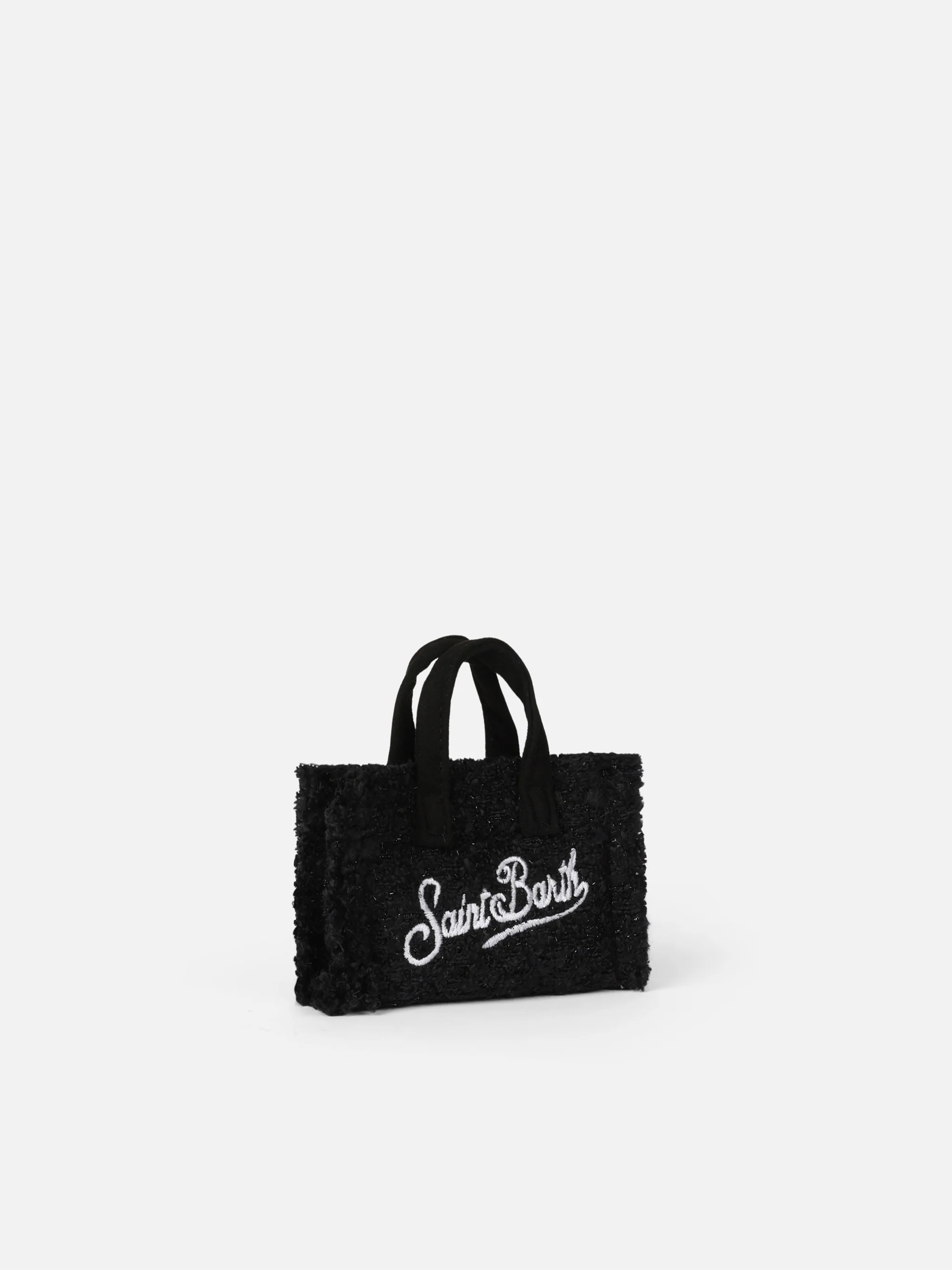 Schwarzer Tweed-Schlüsselanhänger mit Logostickerei