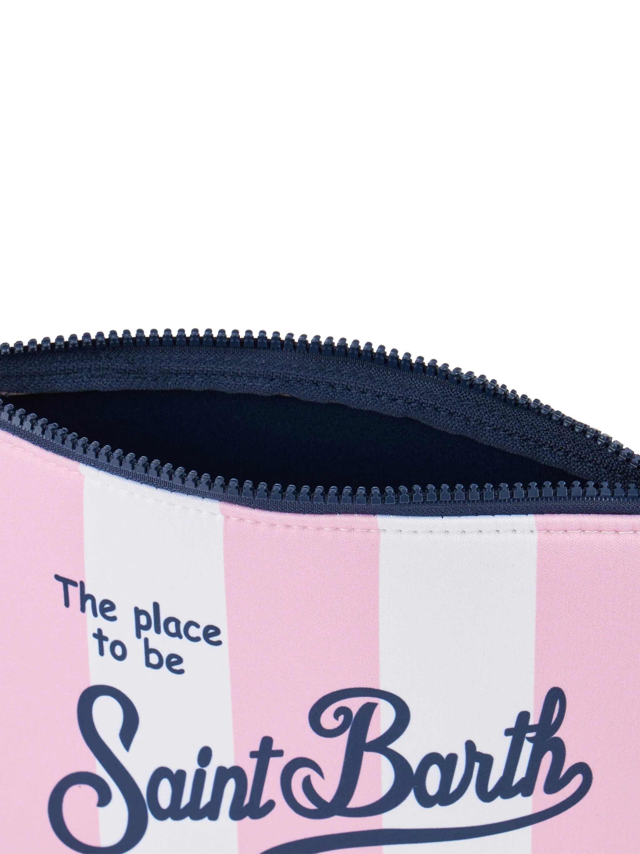 Aline scuba clutch met roze gestreepte print