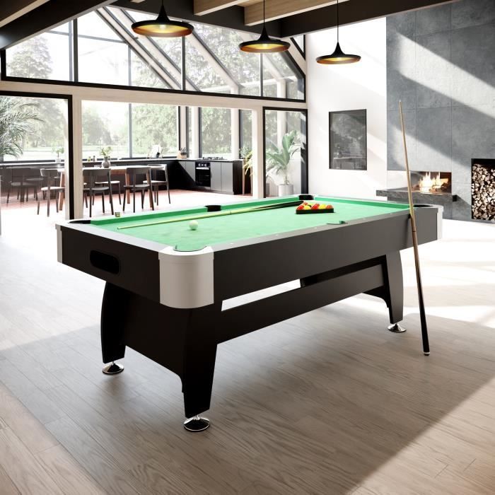 American Pool Table with Automatic Ball Return - Black and Green Cloth - MDF and PVC Laminate - 220x123x80 cm