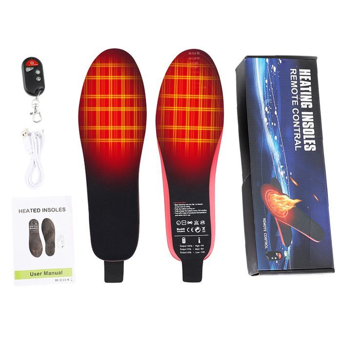 Rechargeable electric heated insoles, remote control with 3 temperature levels, outdoor heated insoles for winter