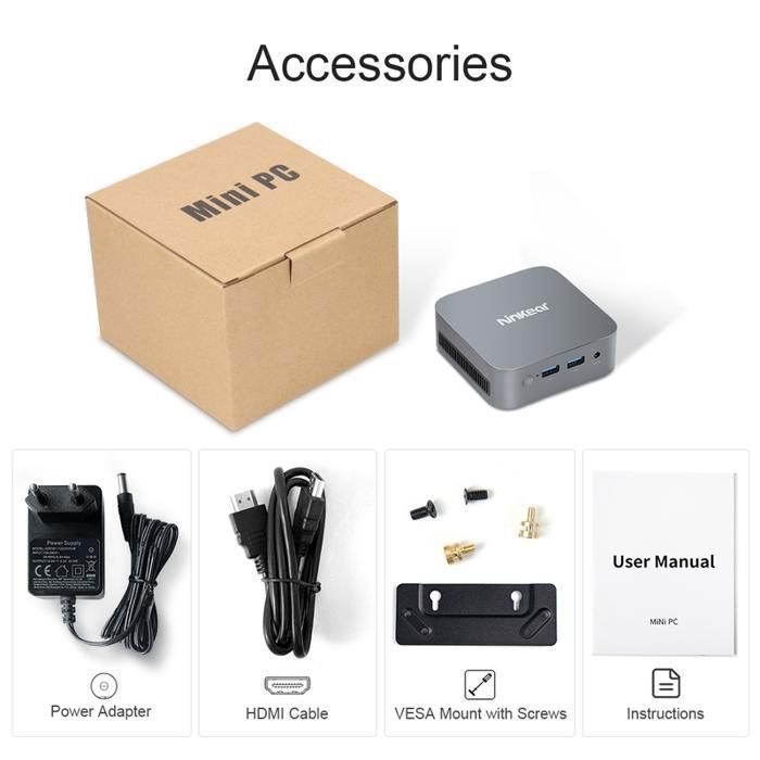 Mini PC - Ninkear MBOX 11 - Intel® Processor N150 - Intel 7 - Windows 11 - 16 Go RAM, 512 Go SSD - WIFI5 2.4/5.0GHz - DDR4, Gris