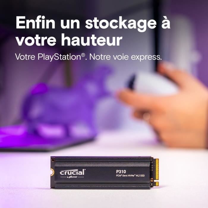 CRUCIAL - P310 - SSD interne - 4 To - PCIe Gen4 NVMe M.2 - Avec dissipateur - Vitesse lecture Jusqu'à 7100 Mo/s - CT4000P310SSD5