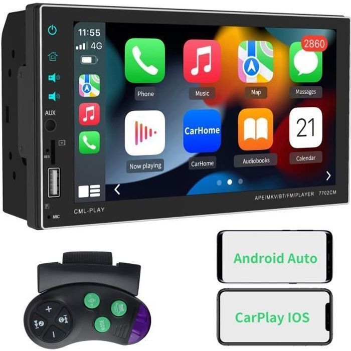 AWESAFE 2 Din Car Radio with Carplay & Android Auto, 7