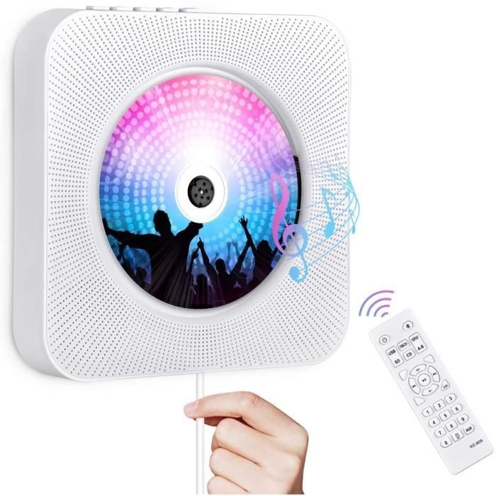 Gueray draagbare cd-speler, wandmontage Bluetooth cd-speler met ingebouwde hifi-luidspreker, FM-radio met 3,5 mm audio-aansluiting, sleutel