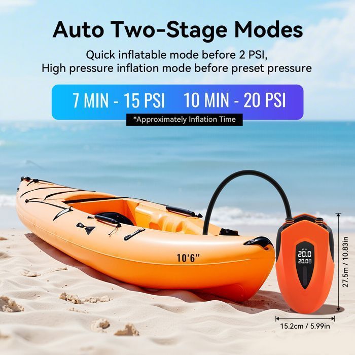 Pompa elettrica per SUP - Gonfiatore elettrico ricaricabile da 12000 mAh e 20 PSI per SUP, gonfiaggio e sgonfiaggio, per kayak