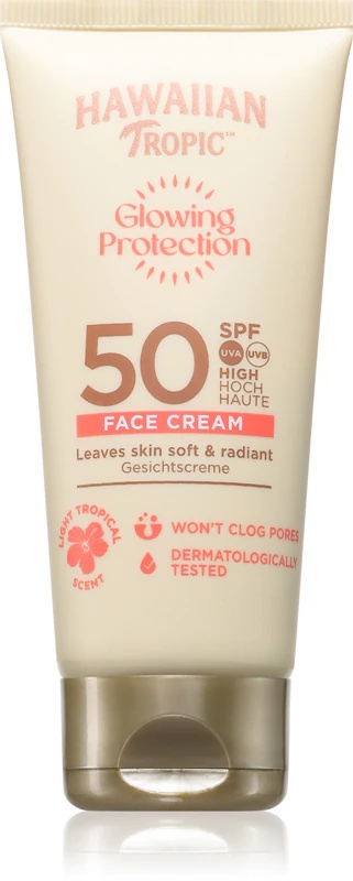 Havaju tropu mirdzošais sejas krēms ar SPF 50 aizsardzību
