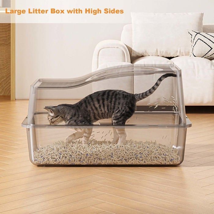 Arenero para gatos - 60 x 40 x 34 cm - Casita para gatos con pala - Negro
