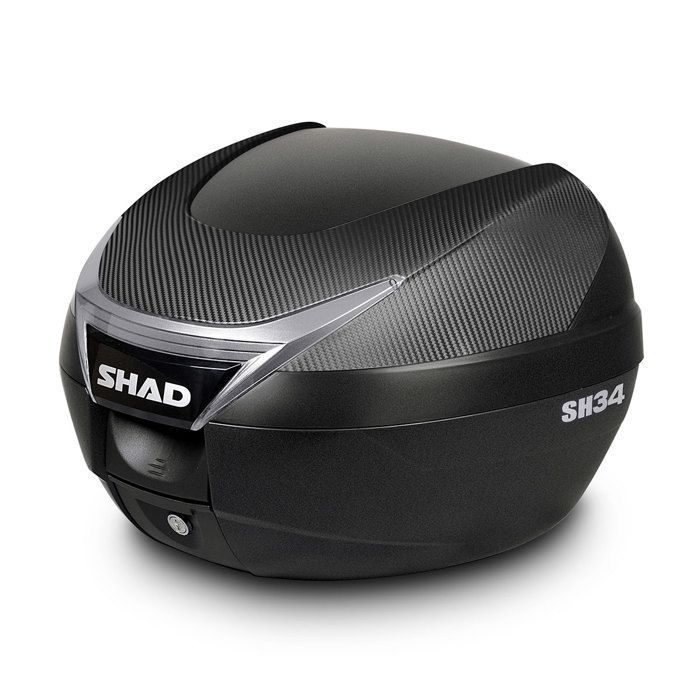 Baú traseiro - SHAD - 34L - Tampa de carbono - Universal - 1 capacete integral + acessórios