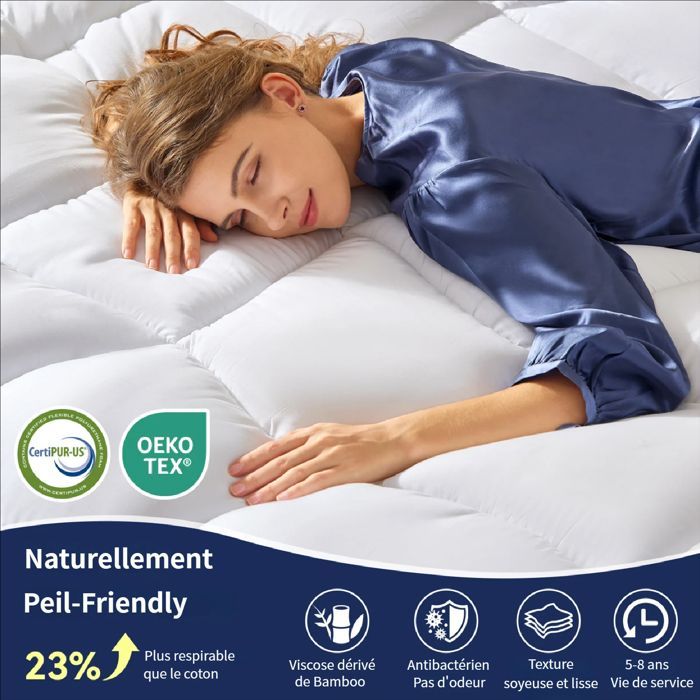 Surmatelas mémoire de forme - NicePlus - 140 x 200 cm - Ép. 10 cm - Housse bambou respirante