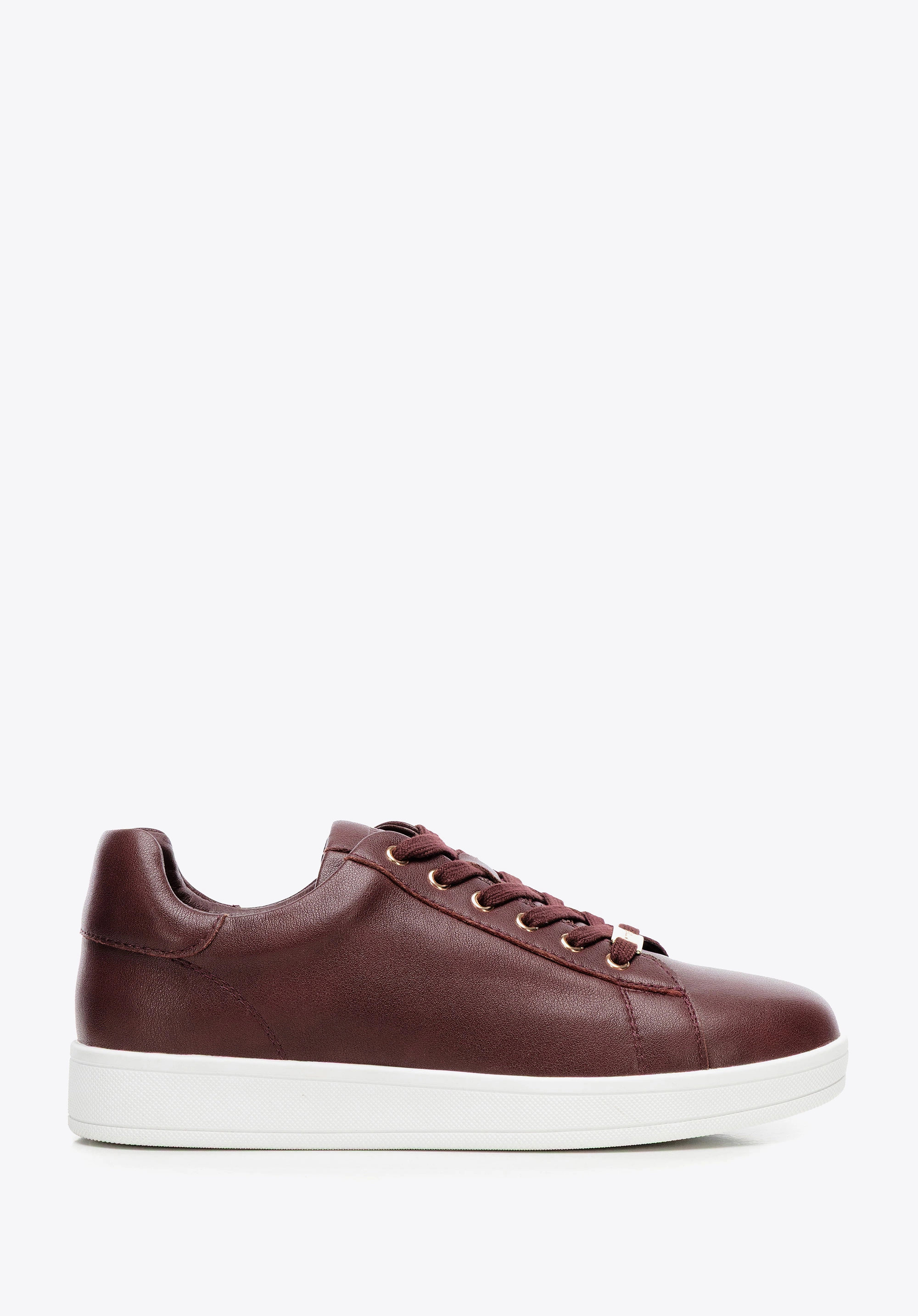 Damskie sneakersy skórzane na platformie bordowe