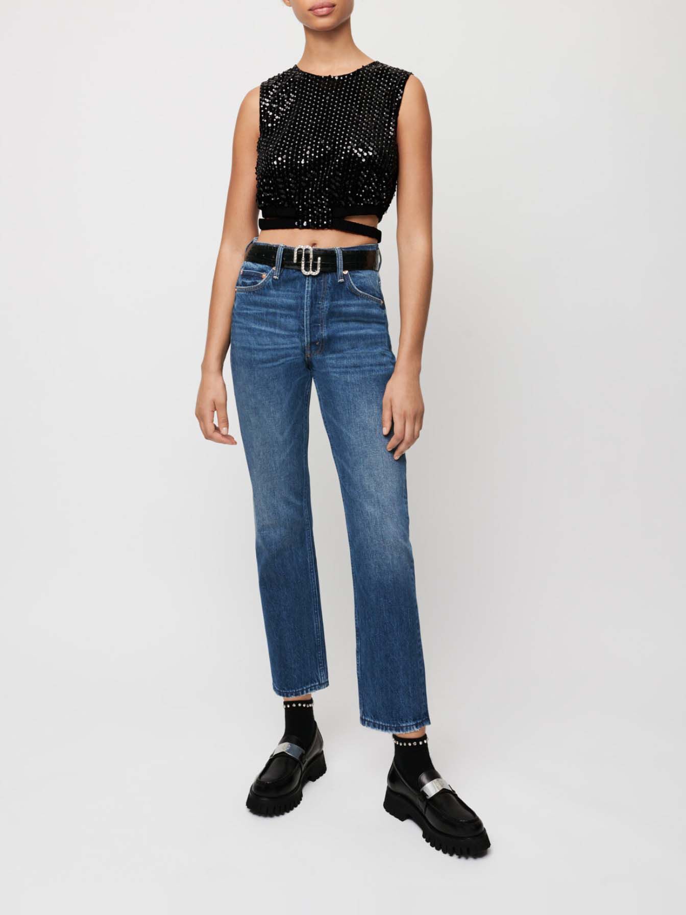 Top scurt cu paiete - Negru
