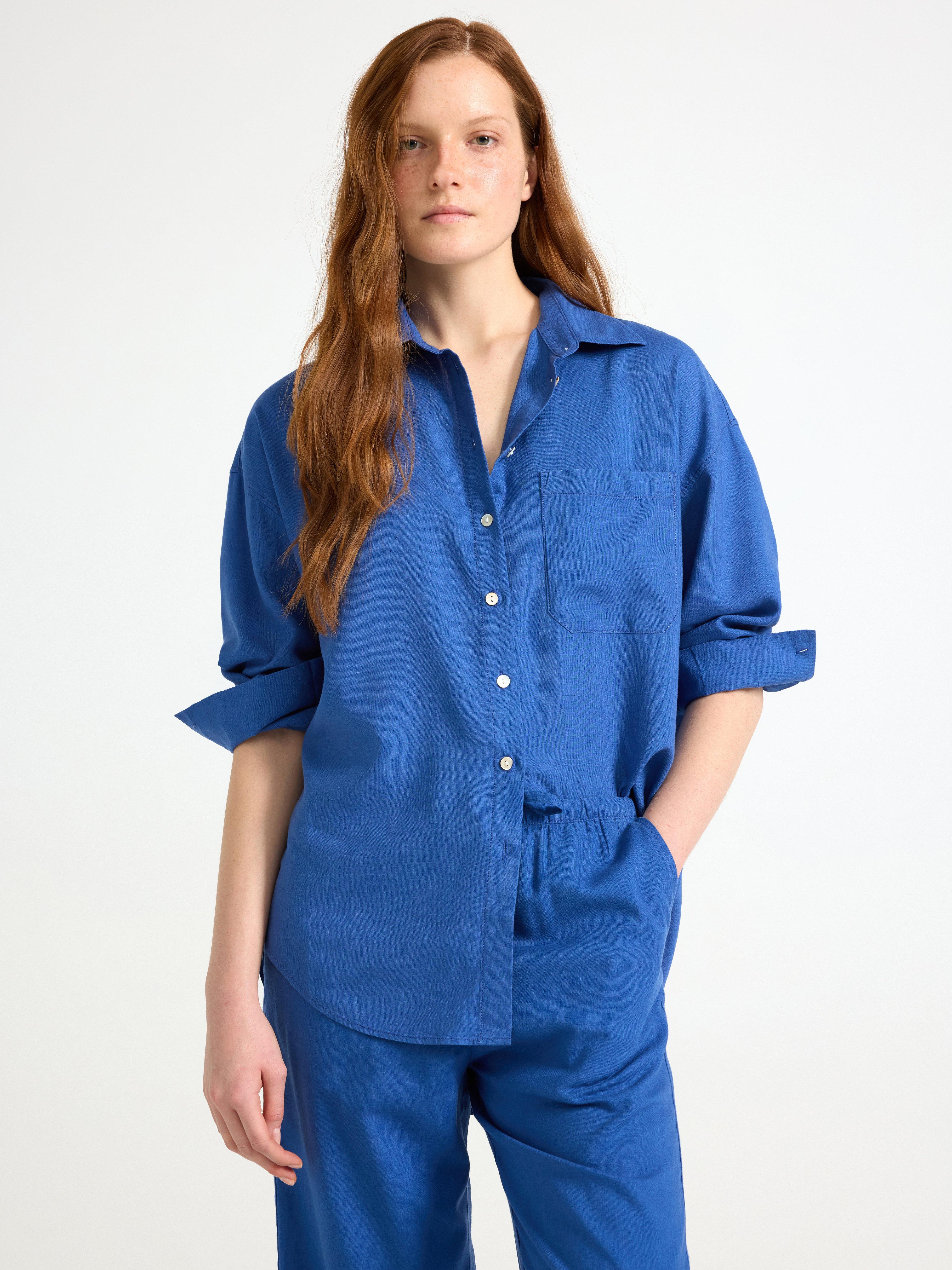 Camisa de linho misto azul