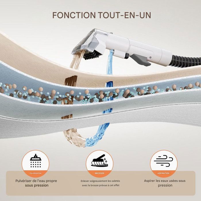 Nettoyeur détacheur - TEENDOW - 500W/17Kpa - Tuyau 1,5M - Cordon 5M - Réservoir 1,5L - Nettoyant inclus