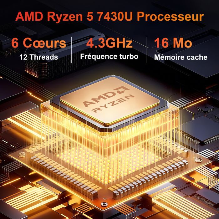 Mini PC AWOW: AMD Ryzen 5 7430U (6 núcleos, até 4,3 GHz), 16 GB de RAM DDR4, SSD PCIe 3.0 de 512 GB, Windows 11 Pro, placa gráfica Radeon.