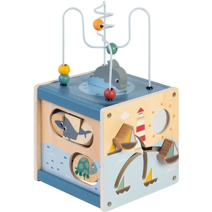 Cube d'activités en bois - WIDYKA - Océan - 16 x 16,5 x 18 cm - Mixte - À partir de 18 mois