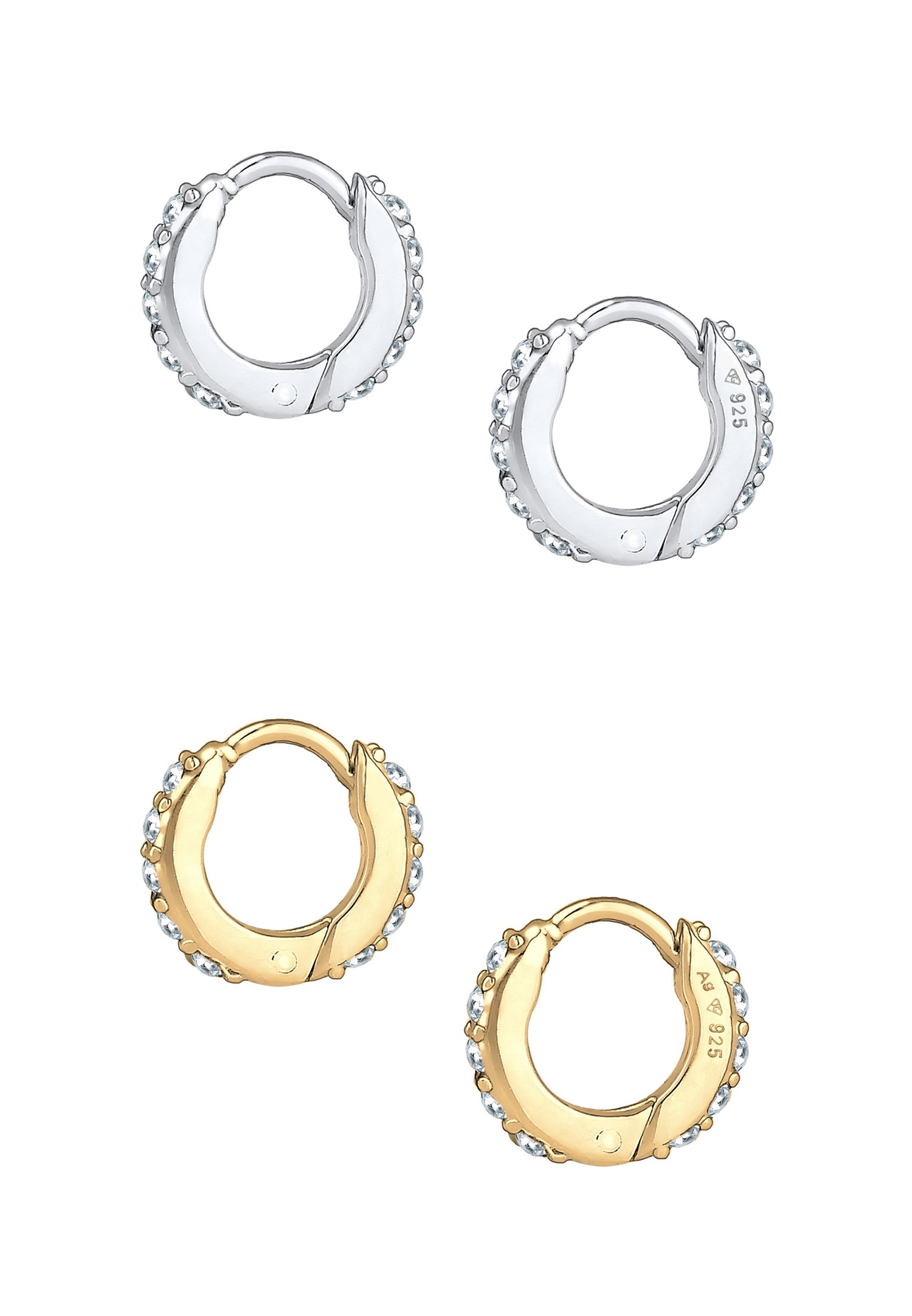 Elli Femmes Créoles Set avec cristaux en argent sterling 925 et argent plaqué or