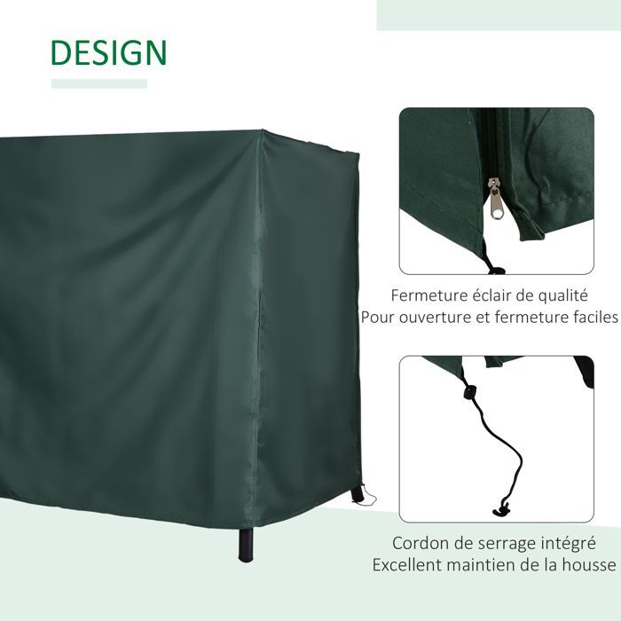 Housse de protection pour balancelle de jardin - Outsunny - toile oxford - ouverture zippée - 177 x 114 x 152 cm - vert foncé