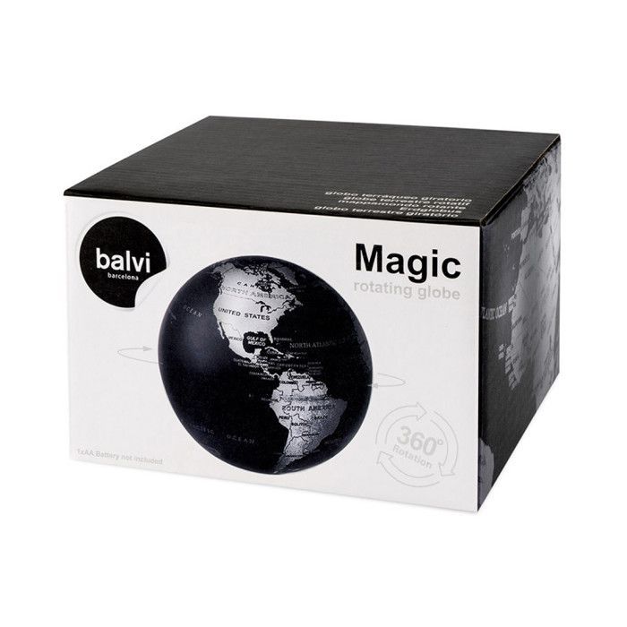 Globo terráqueo - BALVI - Mágico - Negro - Gira 360° - 14 cm, plástico PS