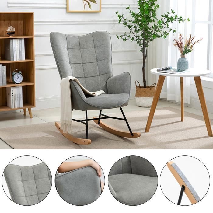 COSY FURNITURE Scandinavian nursing rocking chair with grey fabric armrests with topstitching - FUNKEL