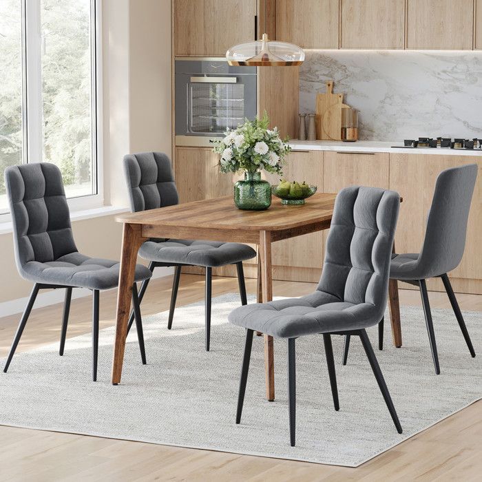 Set di 4 sedie da pranzo HavenlyHome, seduta imbottita in velluto, design ergonomico, gambe in metallo, per soggiorno e camera da letto, colore grigio.