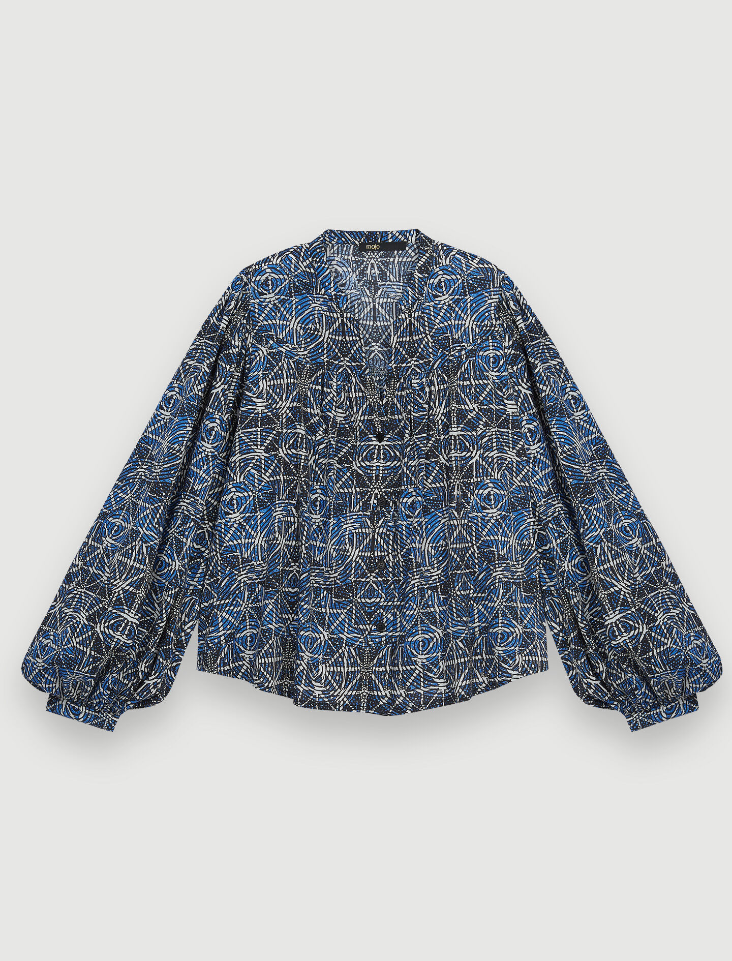 Bedrukte katoenen chiffon blouse - Indigo