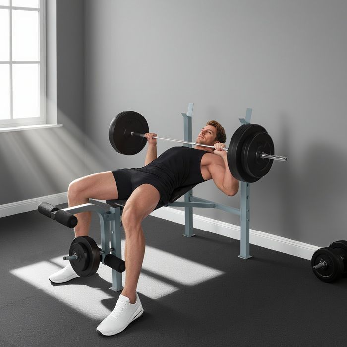 Banco de pesas - HOMCOM - para entrenamiento completo de levantamiento de pesas, respaldo ajustable - acero - negro