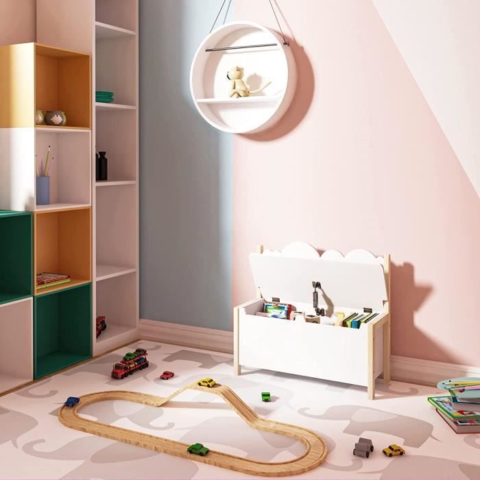 WOLTU Coffre de Rangement pour Enfants, 2 en 1 Banc et Coffre à Jouets avec Dossier, 60x25.5x55cm, Blanc
