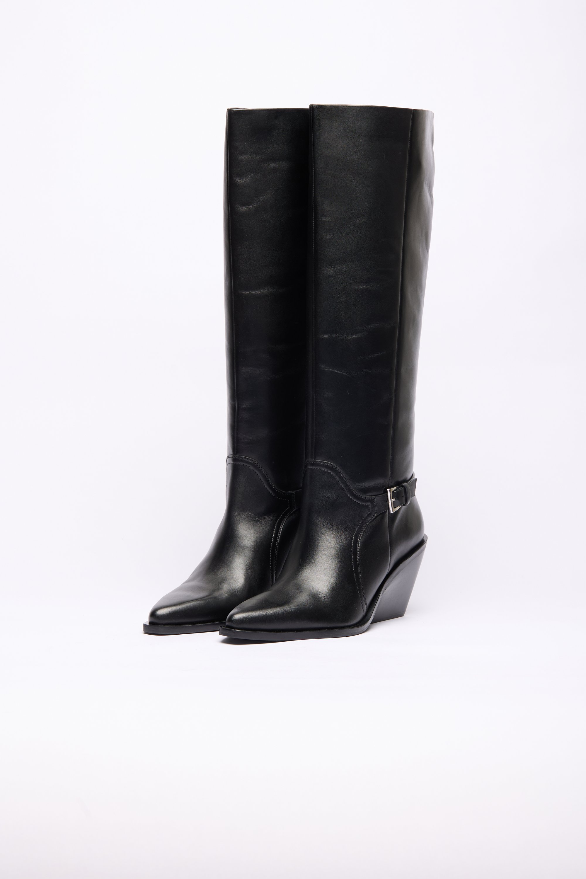 Botas de couro com salto plataforma Zign Studio - pretas