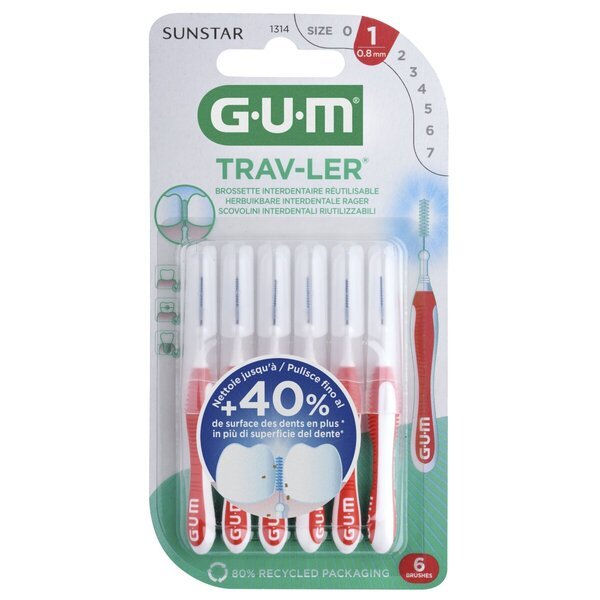 GUM Trav-Ler starpzobu tīrītāji<br>0,8 mm, 6 gabali