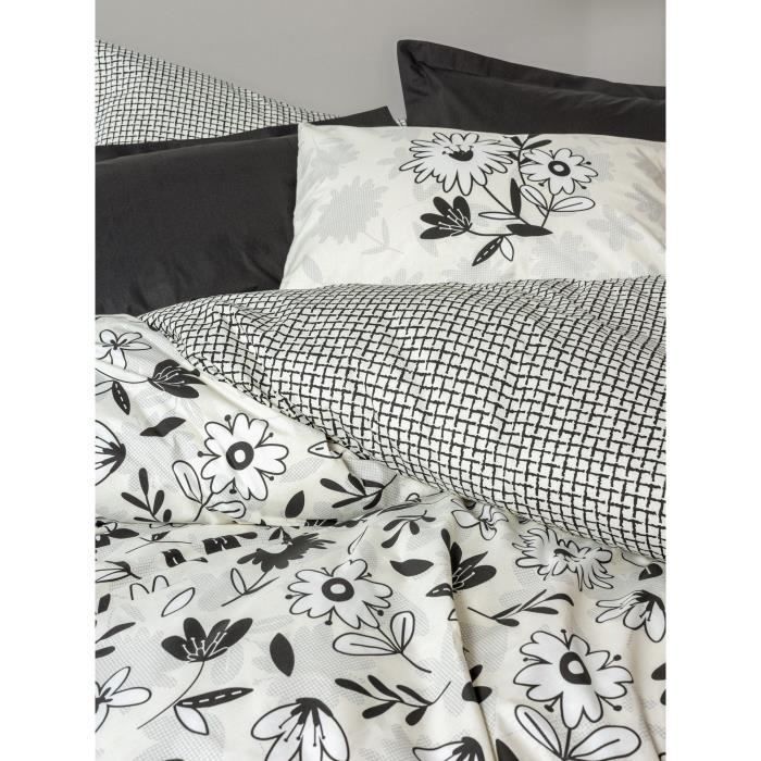 Juego de ropa de cama: 1 funda nórdica de 220 x 240 cm + 2 fundas de almohada de 60 x 60 cm - 100 % algodón reforzado - Negro