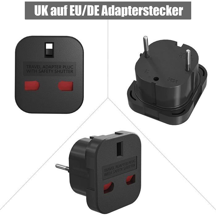 2x Reiseadapter: UK-Stecker auf Frankreich, UK-Stecker auf FR-Adapter, UK-Stecker Typ G auf Typ C Reiseadapter für Deutschland