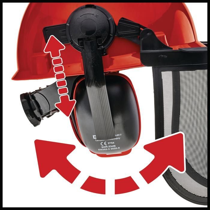 Einhell Casque de protection forestier (rabattable et réglable, Oreillettes anti-bruit orientables)