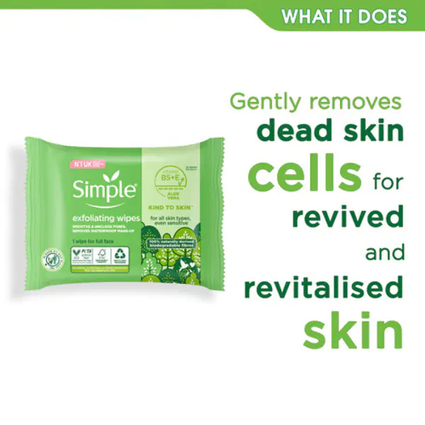 Simple Kind to Skin biologisch abbaubare Peeling-Tücher, 20 Stück