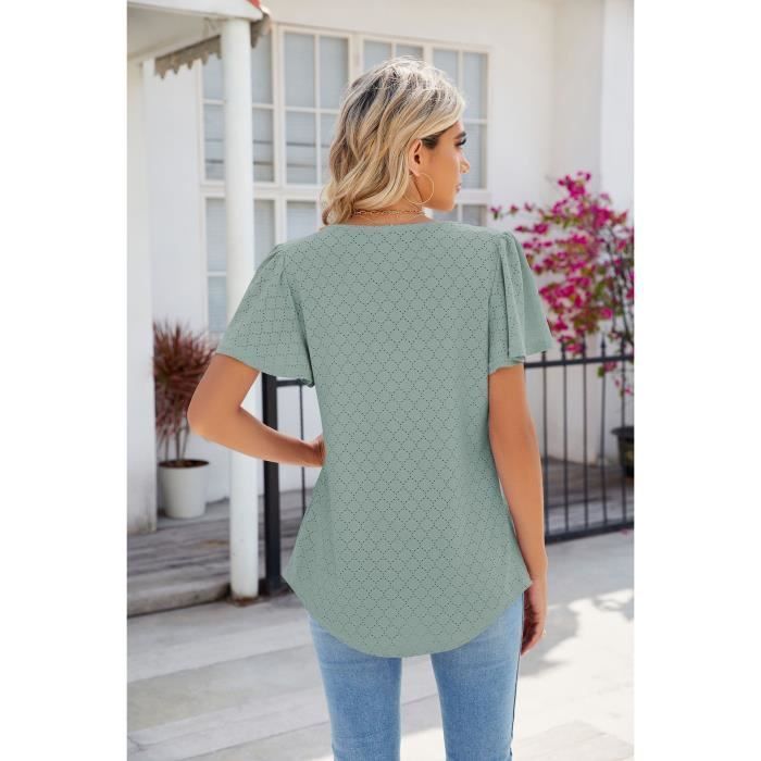 Camiseta de mujer - INSFITY - Verano - Cuello cuadrado - Manga corta - Verde
