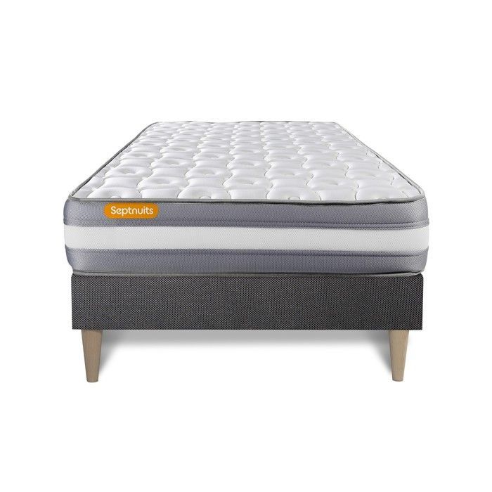 Ensemble sommier matelas 90x190 Memo Plus Mémoire de forme - Ferme - Gris