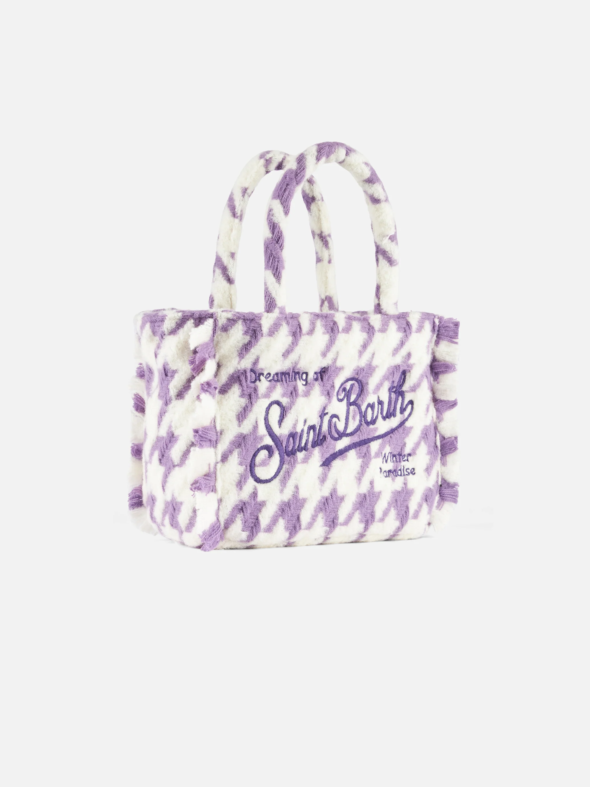 Wooly Colette handtas met franjes en pied-de-poulepatroon