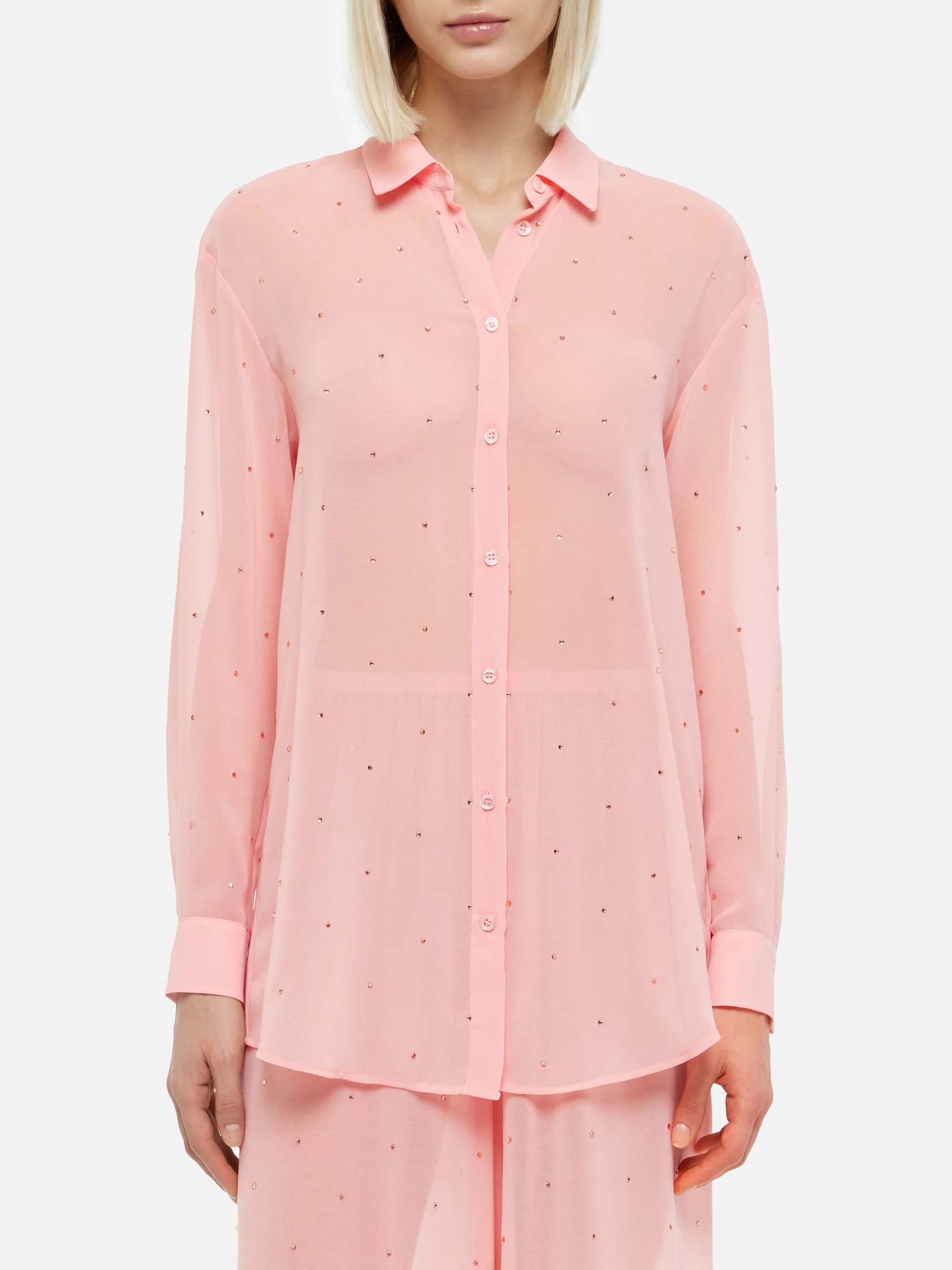 Brigitte roze georgette blouse met strass-steentjes
