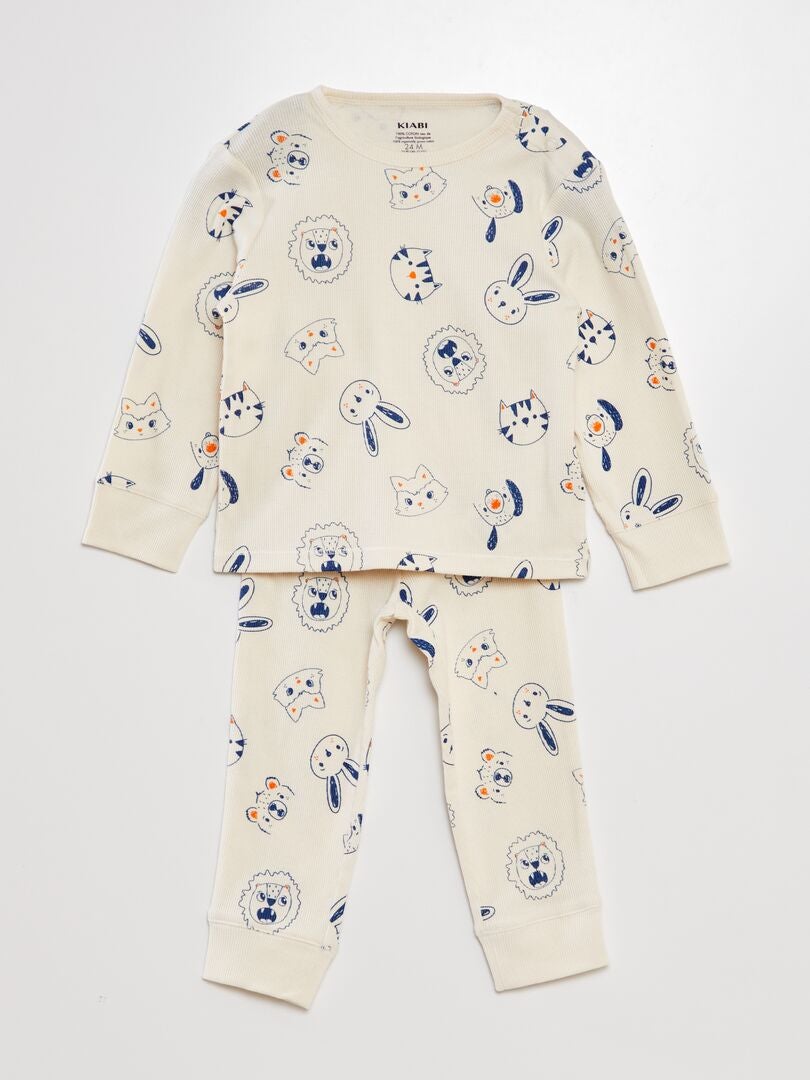 Geribbelde pyjamaset - 2-delig - WIT