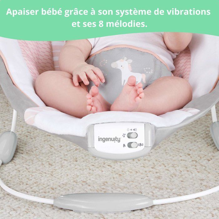 INGENUITY Babybouncer - Flora - Boog met afneembaar speelgoed, 8 melodieën, rustgevende vibraties, babycadeau