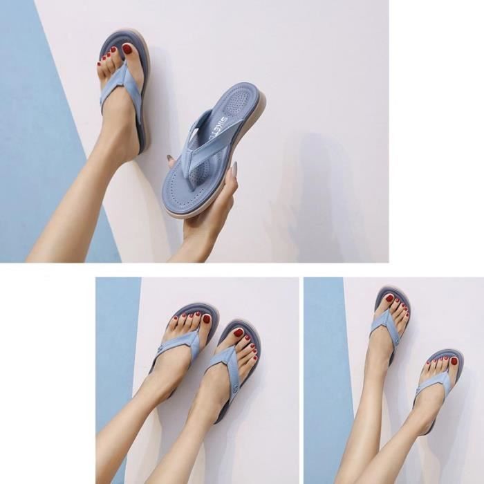 Tongs Femme Plates Ete Antidérapant Casual Flip Flops Confortable - Marque - Modèle - Bleu - Synthétique