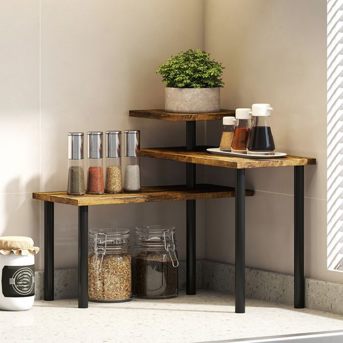 Estantería de cocina - HOMCOM - giratoria - 3 niveles - estructura metálica - 40 x 18 x 36,5 cm - marrón rústico