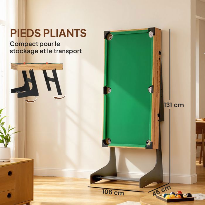 Mesa plegable multijuegos 13 en 1: futbolín, mesa de billar, para niños y adultos, 120 x 106 x 82 cm, nogal claro.