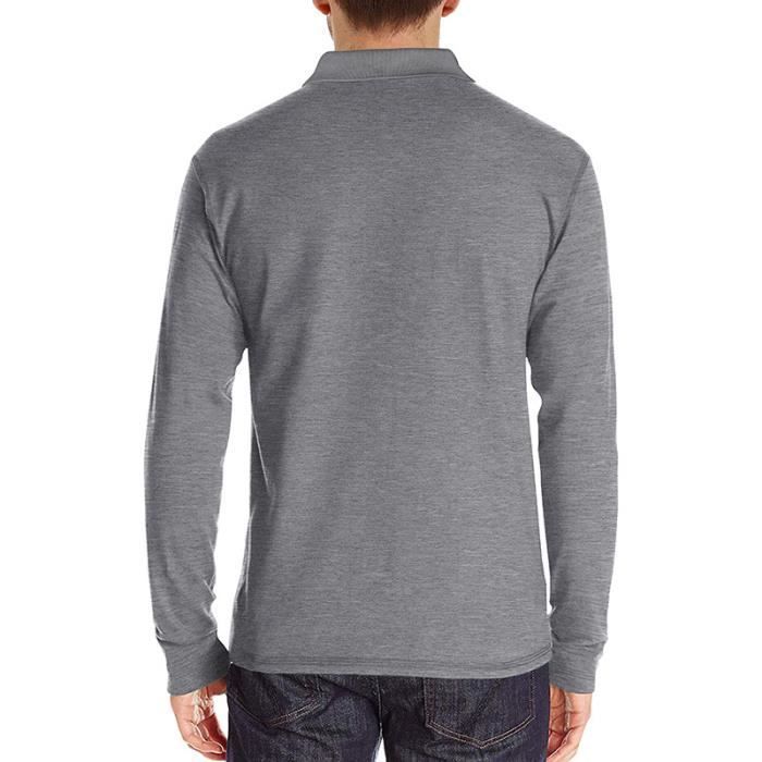 Polo da uomo a maniche lunghe con taschino, taglie forti, tinta unita, primavera/autunno - taglia europea - grigio chiaro