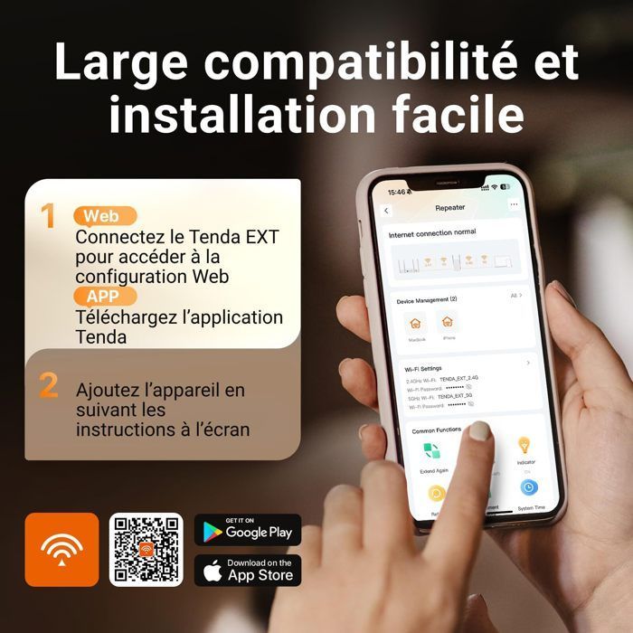 Tenda A23 WiFi 6 AX1500 Ripetitore Dual-Band, Porta Gigabit, 2 antenne da 5 dBi, LED di segnale intelligente, installazione semplice, WPA3